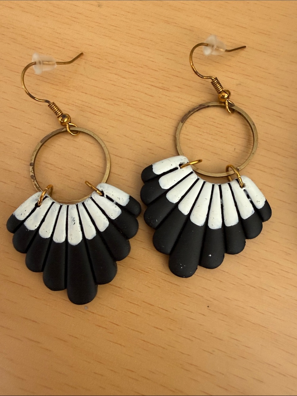 Handcrafted Black and White Fan Drop Earrings - Women Jewelry